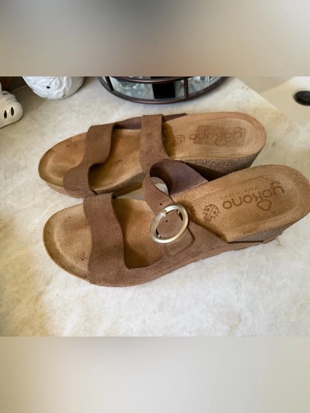 yokono brown suede wedge sandals Sz 9